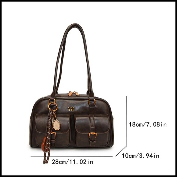 Black Y2k Women Shoulder Bag Vintage Punk Goth Fashion  Vintage Y2K Hobo Tote PU Leather Shoulder Bag Top Handle Handbag
